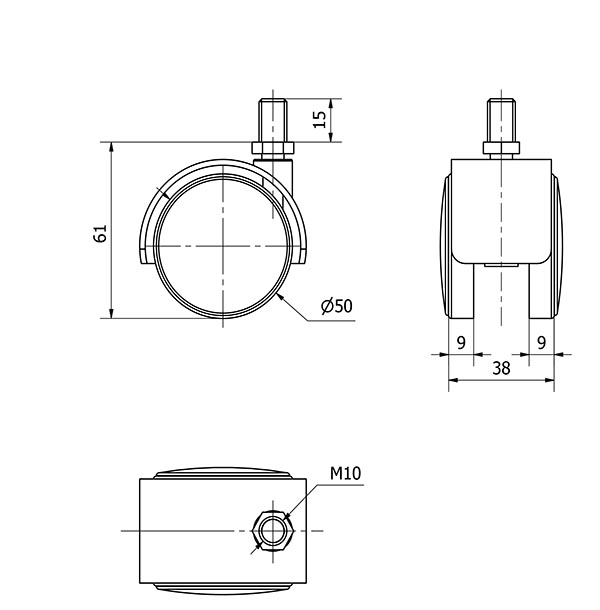 R.GIR.ESPIGA ROSCADA M10x15 CROMADA 50DK50 POLIAMIX NEGRO