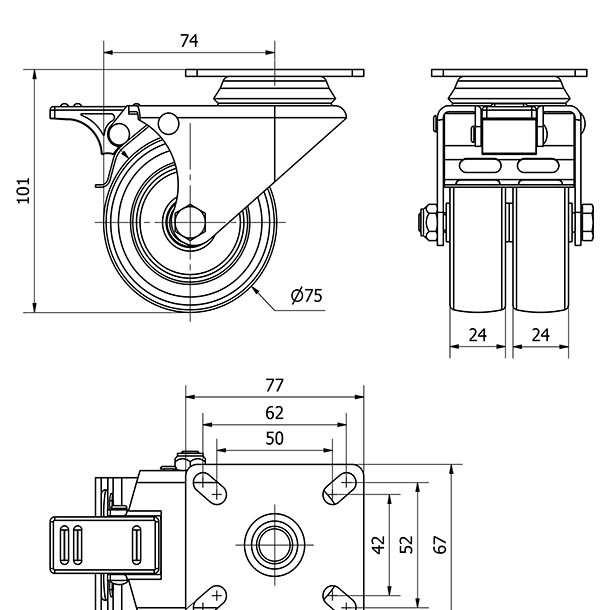 R.GIR.PLACA FRENO 10IFD75-PGI POLIAMIX-GOMA GRIS (DOBLE) EJE LISO