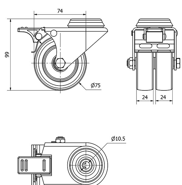 R.GIR.AGUJERO M10 FRENO 20IFD75-PGI POLIAMIX-GOMA GRIS (DOBLE) LISO