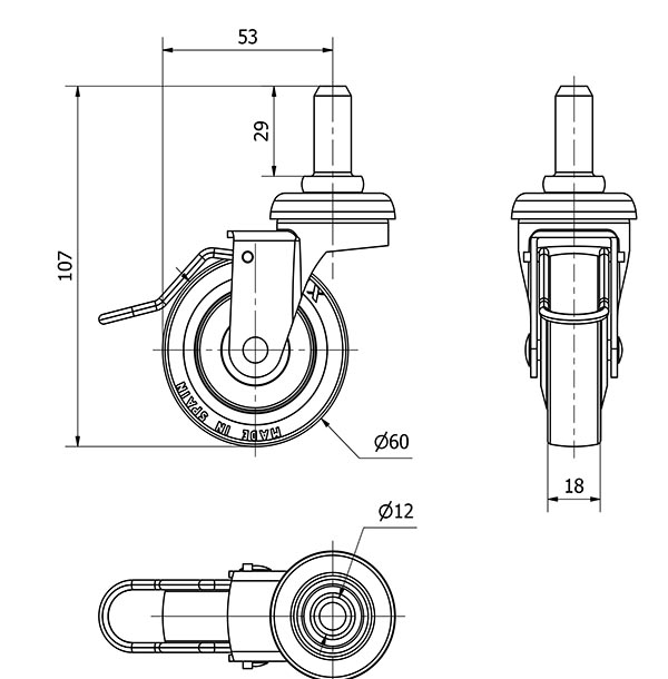 R.GIR.ESPIGA LISA M12x29 FRENO VARIL.33BSRFV60CP-PGI GOMA GRIS LISO