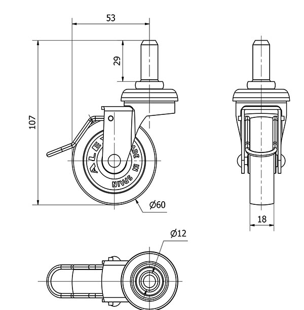 R.GIR.ESPIGA LISA M12x29 FRENO VARILLA 33BSRFV60-BP PLASTICO GR.LISO