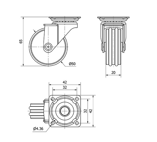 R.GIR.PLACA 10ALU50 ALUMINIO NIQUELADO-POLIURETANO EJE LISO