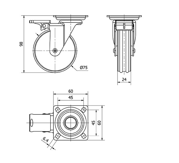 R.GIR.PLACA FRENO 10ALUFN75 ALUMINIO NIQUELADO-POLIURETANO EJE LISO