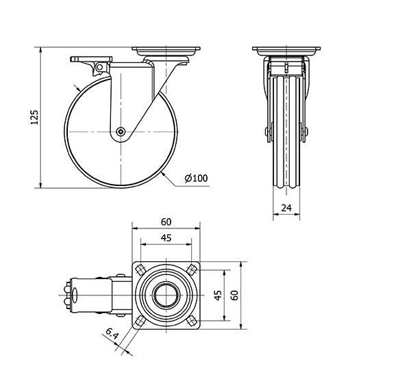 R.GIR.PLACA FRENO 10ALUFN100 ALUMINIO NIQUELADO-POLIURETANO EJE LISO