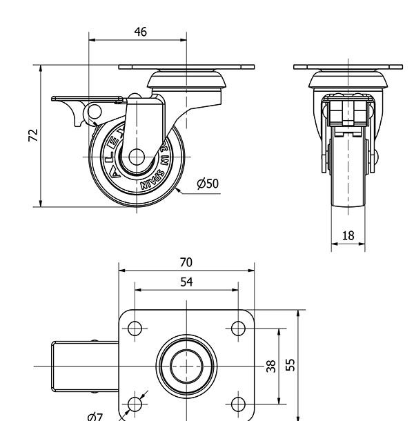 R.GIR.PLACA FRENO 10BSRFN50-BP PLASTICO GRIS EJE LISO