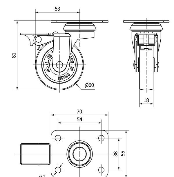 R.GIR.PLACA FRENO 10BSRFN60-BP PLASTICO GRIS EJE LISO