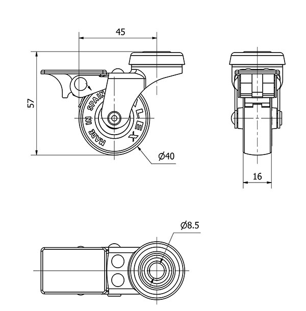 R.GIR.AGUJERO M8 FRENO 21BSRFN40-PGI POLIAMIX-GOMA GRIS EJE LISO