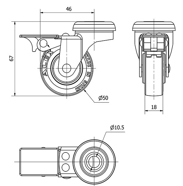 R.GIR.AGUJERO M10 FRENO 21BSRFN50CP-PGI POLIAMIX-GOMA GRIS EJE LISO