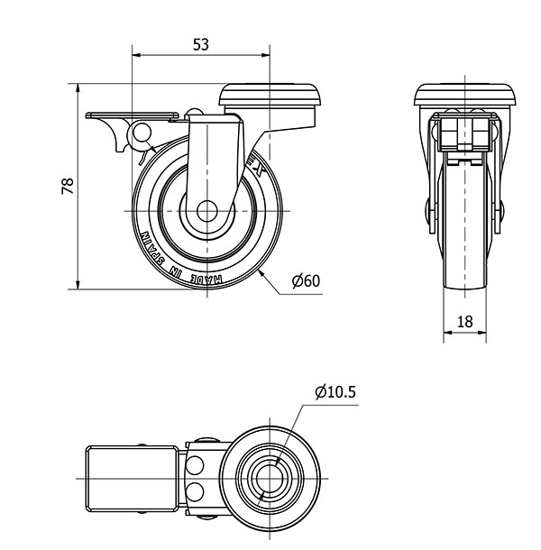 R.GIR.AGUJERO M10 FRENO 21BSRFN60CP-PGI POLIAMIX-GOMA GRIS EJE LISO