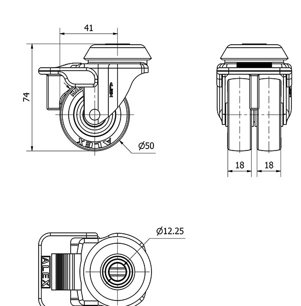 R.GIR.AGUJERO M12 FRENO 20IFNR50-PGI POLIAMIX-GOMA GRIS (DOBLE) LISO