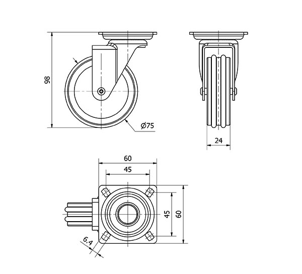 R.GIR.PLACA 10BDM75 CROMADO PULIDO-MADERA NOGAL EJE LISO