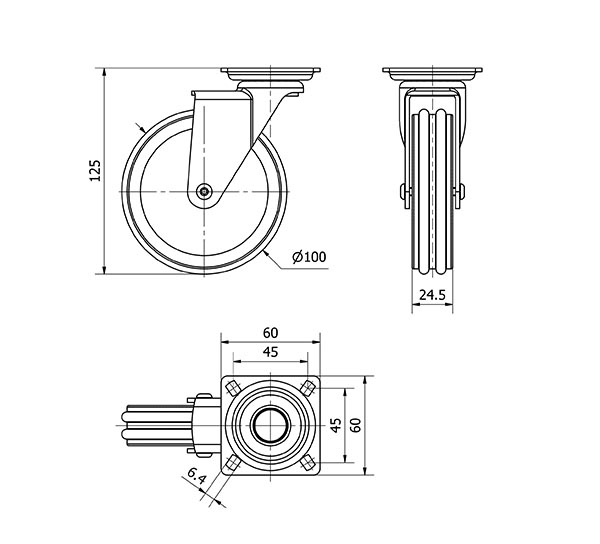 R.GIR.PLACA 10BDM100 CROMADO PULIDO-MADERA NOGAL EJE LISO
