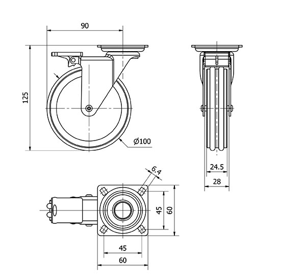 R.GIR.PLACA FRENO 10BDMFN100 CROMADO PULIDO-MADERA NOGAL EJE LISO