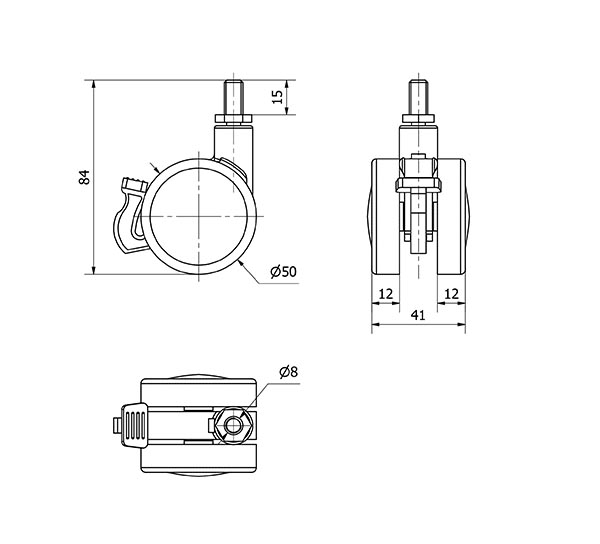 R.GIR.ESPIGA ROSCADA M8x15 FRENO 50DKPF50 NYLON-PLATEADA