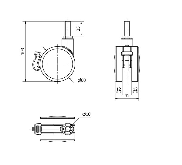 R.GIR.ESPIGA ROSCADA M10x25 FRENO 50DKPF60 NYLON-PLATEADA