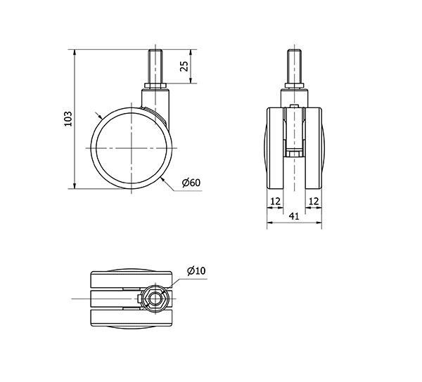 R.GIR.ESPIGA ROSCADA M10x25 50DKM60 NYLON-MADERA HAYA