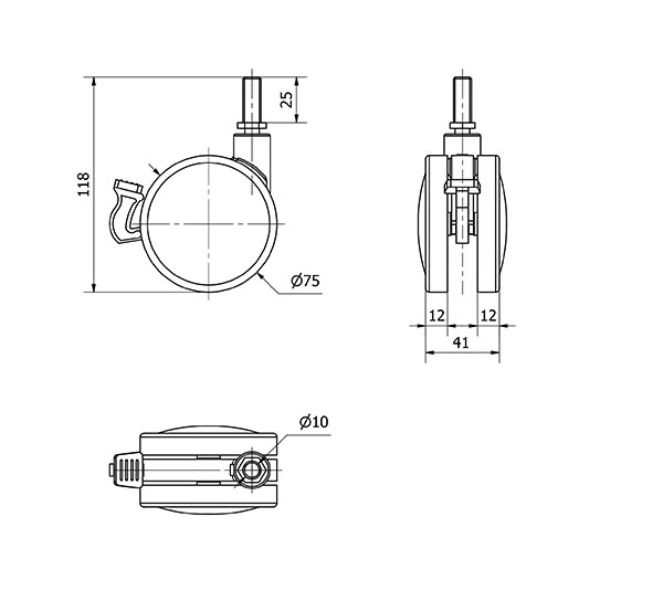 R.GIR.ESPIGA ROSCADA M10x25 FRENO 50DKMF75 NYLON-MADERA HAYA