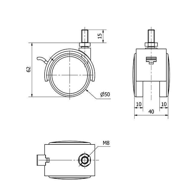 R.GIR.ESPIGA ROSCADA M8x15 FRENO 50DKPUF50 NYLON-POLIUR.NEGRO/GRIS