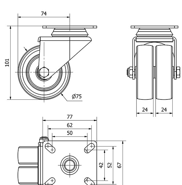 R.GIR.PLACA 10I75-BP POLIAMIX NEGRO (DOBLE) EJE LISO