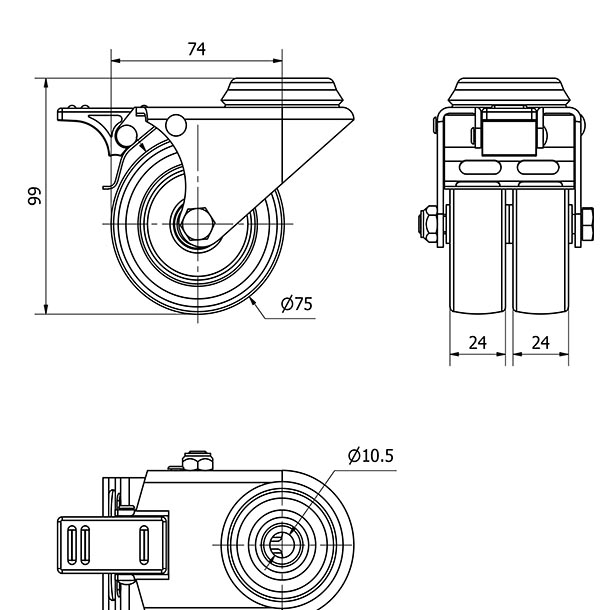 R.GIR.AGUJERO M10 FRENO 20IFD75-BP POLIAMIX NEGRO (DOBLE) EJE LISO