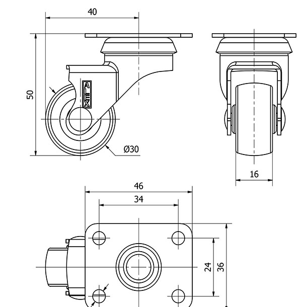R.GIR.PLACA NIQUEL.10BDR30-PGI POLIAMIX-GOMA GRIS EJE LISO