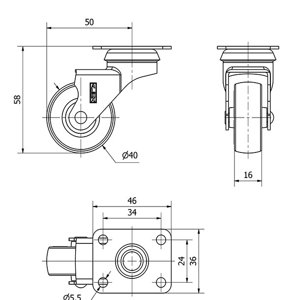 R.GIR.PLACA NIQUEL.10BDR40-PGI POLIAMIX-GOMA GRIS EJE LISO