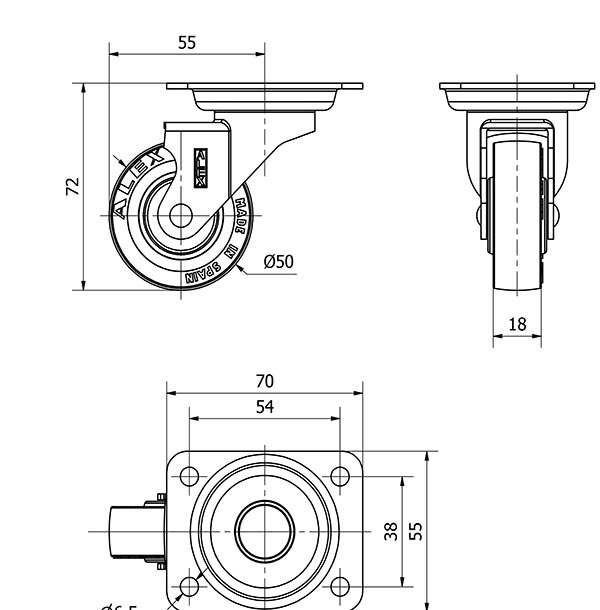 R.GIR.PLACA NIQUEL.10BDR50CP-PGI POLIAMIX-GOMA GRIS EJE LISO