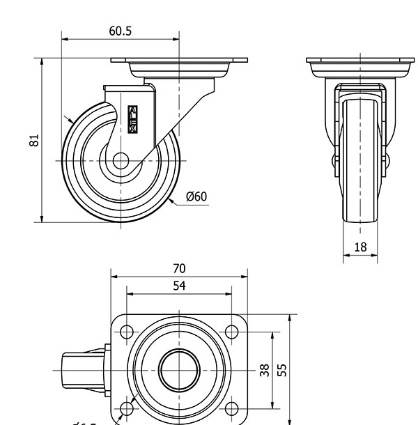 R.GIR.PLACA NIQUEL.10BDR60CP-PGI POLIAMIX-GOMA GRIS EJE LISO