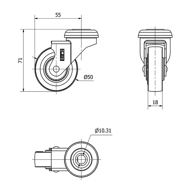 R.GIR.AGUJERO M10 NIQUEL.21BDR50CP-PGI POLIAMIX-GOMA GRIS EJE LISO