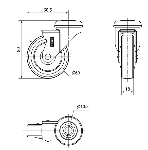 R.GIR.AGUJERO M10 NIQUEL.21BDR60CP-PGI POLIAMIX-GOMA GRIS EJE LISO