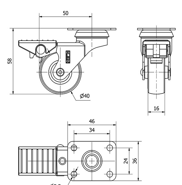 R.GIR.PLACA FRENO NIQUEL.10BDRFN40-PGI POLIAMIX-GOMA GRIS EJE LISO