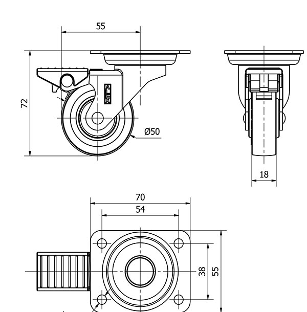 R.GIR.PLACA FRENO NIQUEL.10BDRFN50CP-PGI POLIAMIX-GOMA GRIS EJE LISO