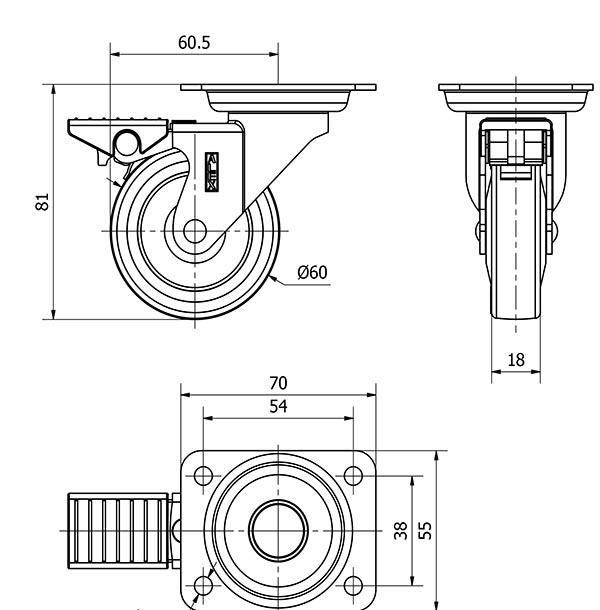 R.GIR.PLACA FRENO NIQUEL.10BDRFN60CP-PGI POLIAMIX-GOMA GRIS EJE LISO