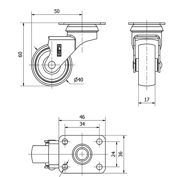 R.GIR.PLACA NIQUEL.10BDR40-BP PLASTICO GRIS EJE LISO