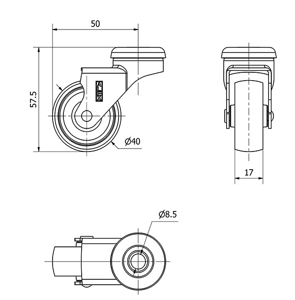 R.GIR.AGUJERO M8 NIQUEL.21BDR40-BP PLASTICO GRIS EJE LISO