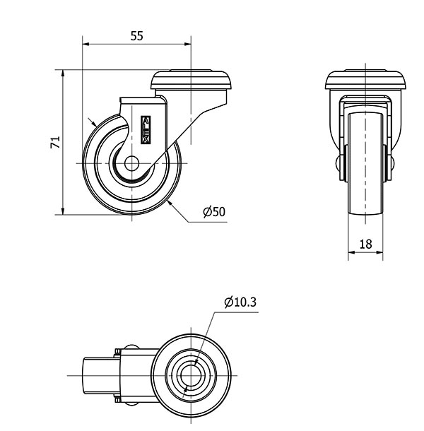 R.GIR.AGUJERO M10 NIQUEL.21BDR50-BP PLASTICO GRIS EJE LISO