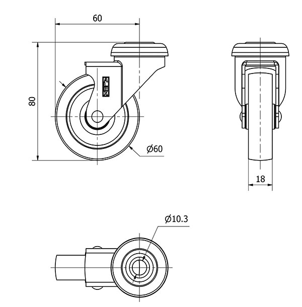 R.GIR.AGUJERO M10 NIQUEL.21BDR60-BP PLASTICO GRIS EJE LISO