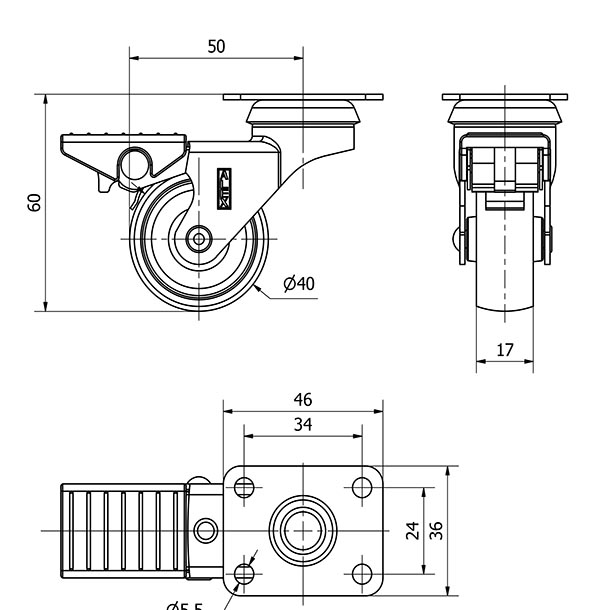 R.GIR.PLACA FRENO NIQUEL.10BDRFN40-BP PLASTICO GRIS EJE LISO
