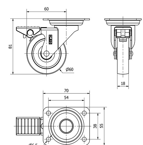 R.GIR.PLACA FRENO NIQUEL.10BDRFN60-BP PLASTICO GRIS EJE LISO