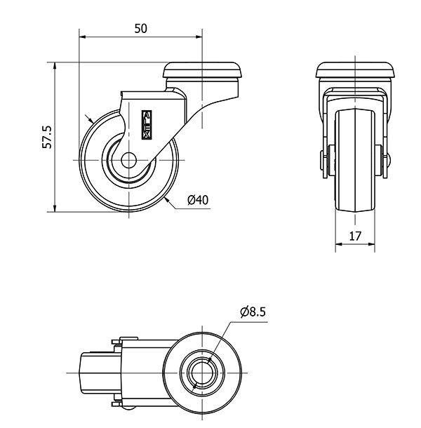 R.GIR.AGUJERO M8 NIQUEL.21BDR40-PUA POLIAMIX-POLIUR.AZUL EJE LISO