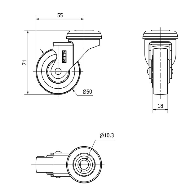 R.GIR.AGUJERO M10 NIQUEL.21BDR50CP-PUA POLIAMIX-POLIUR.AZUL EJE LISO