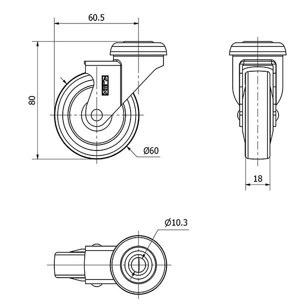 R.GIR.AGUJERO M10 NIQUEL.21BDR60CP-PUA POLIAMIX-POLIUR.AZUL EJE LISO