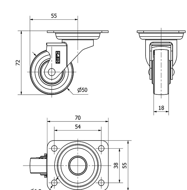R.GIR.PLACA NIQUEL.10BDR50CP-PPI POLIAMIX-POLIUR.ROJO EJE LISO