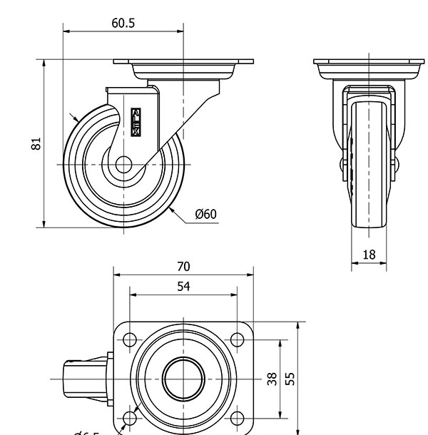 R.GIR.PLACA NIQUEL.10BDR60CP-PPI POLIAMIX-POLIUR.ROJO EJE LISO