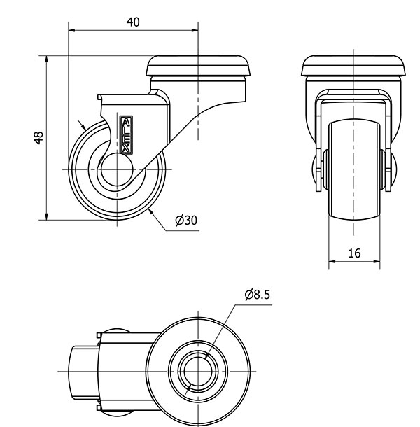 R.GIR.AGUJERO M8 NIQUEL.21BDR30-PPI POLIAMIX-POLIUR.ROJO EJE LISO