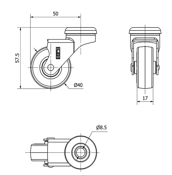 R.GIR.AGUJERO M8 NIQUEL.21BDR40-PPI POLIAMIX-POLIUR.ROJO EJE LISO