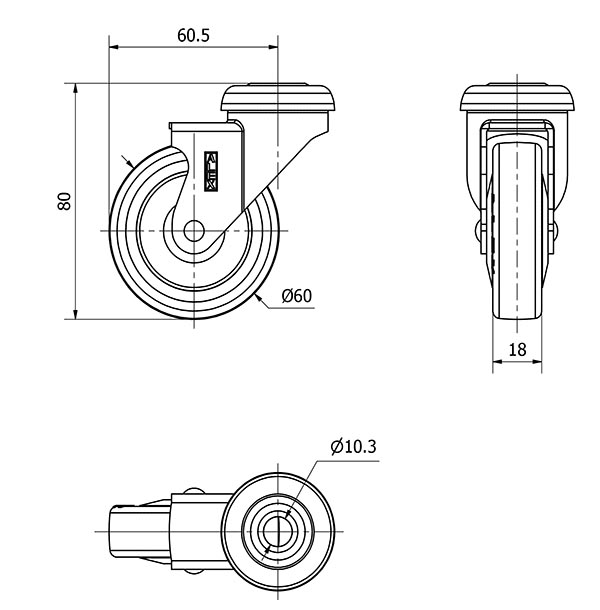R.GIR.AGUJERO M10 NIQUEL.21BDR60CP-PPI POLIAMIX-POLIUR.ROJO EJE LISO