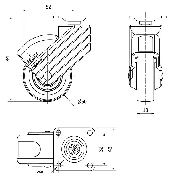 R.GIR.PLACA GRIS 10HP50CP-PGI POLIAMIX-GOMA GRIS EJE LISO
