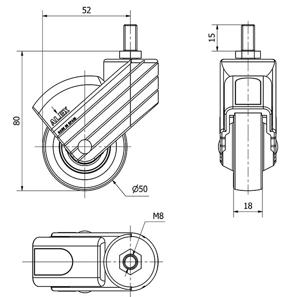 R.GIR.ESPIGA ROSC.M8x15 NEGRA 50HP50CP-PPI POLIAMIX-POLIUR.ROJO LISO
