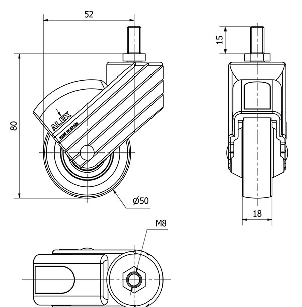 R.GIR.ESPIGA ROSC.M8x15 NEGRA 50HP50CP-PUA POLIAMIX-POLIUR.AZUL LISO